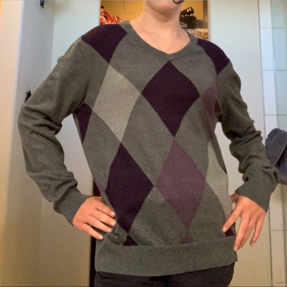 Merona V-neck Argyle Purple and Grey Sweater Size US Medium - Picture 5 of 6